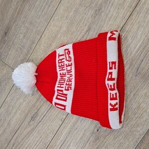 Vintage/Retro Red and White Streetwear Pom-Pom Beanie